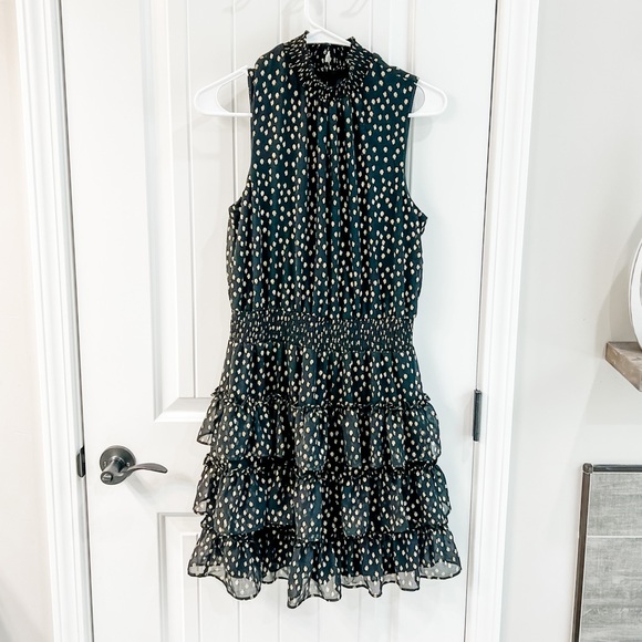 MSK Black Tiered Halter Dress Gold Polka Dots Size Medium - Picture 1 of 9